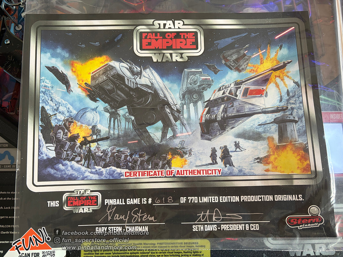 Star Wars: Fall of the Empire (Limited Edition #618) Pinball Machine w/Topper!