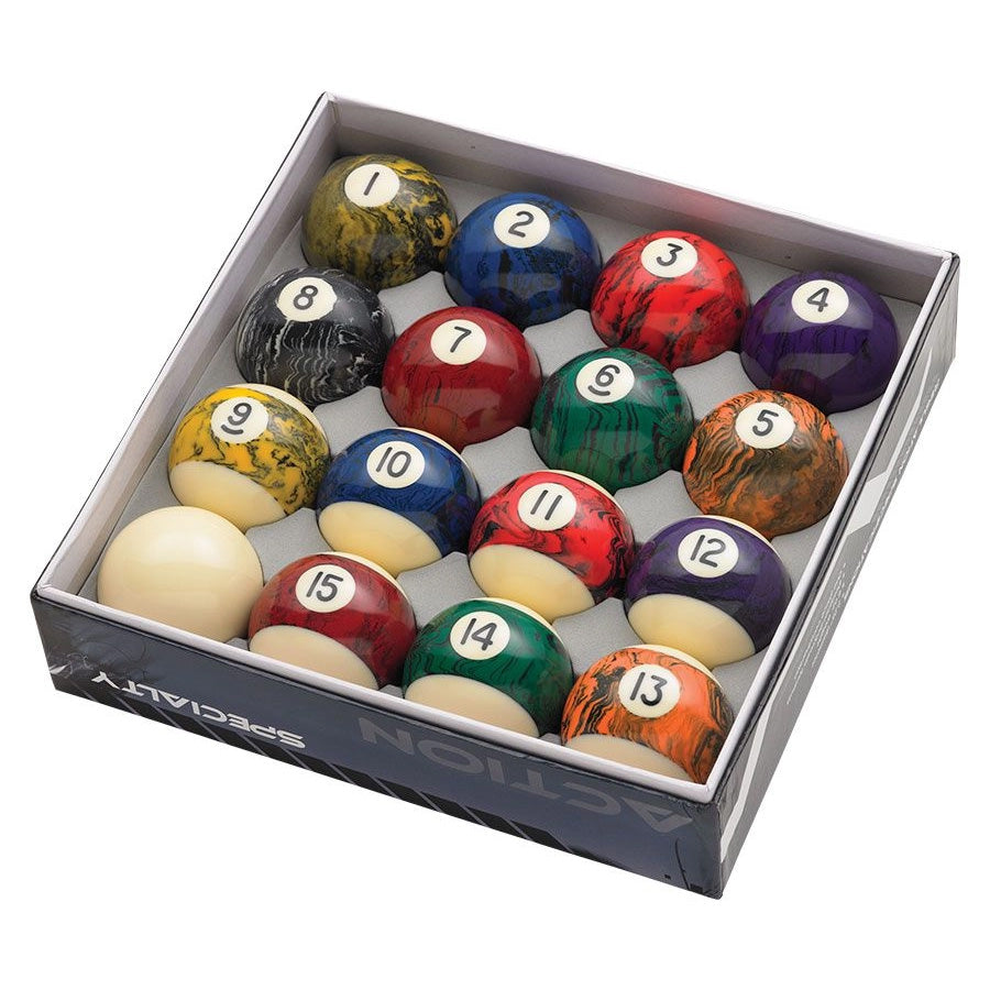 Action Black Swirl Marble Billiard Ball Set