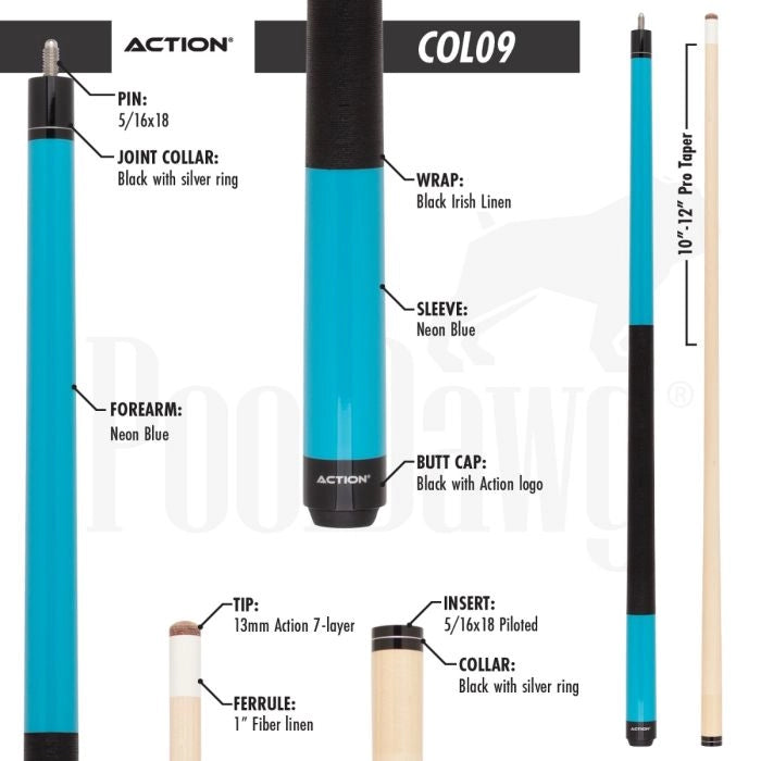 Action Starter COL09 Neon Blue Pool Cue (20 oz)