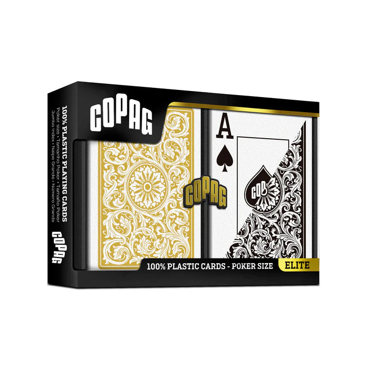 Copag 1546 100% Plastic Playing Cards - Standard Size (Poker) Jumbo Index Black/Gold Double Deck Set