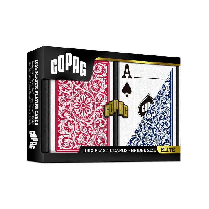 Copag 1546 100% Plastic Playing Cards - Narrow Size (Bridge) Jumbo Index Red/Blue Double Deck Set