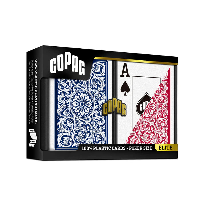 Copag 1546 100% Plastic Playing Cards - Standard Size (Poker) Jumbo Index Blue/Red Double Deck Set