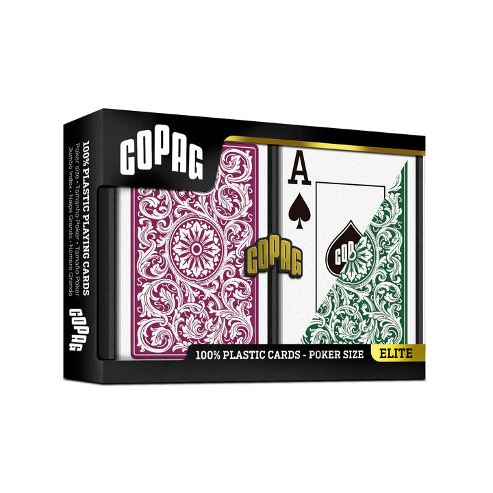 Copag 1546 100% Plastic Playing Cards - Standard Size (Poker) Jumbo Index Burgundy/Green Double Deck Set