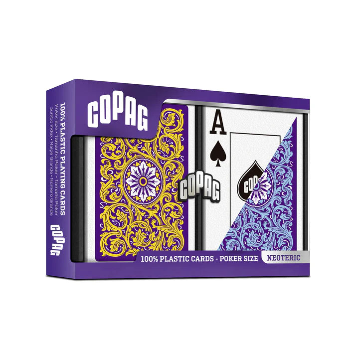 Copag 1546 Neoteric 100% Plastic Playing Cards - Standard Size (Poker) Jumbo Index Purple/Blue/Yellow Double Deck Set
