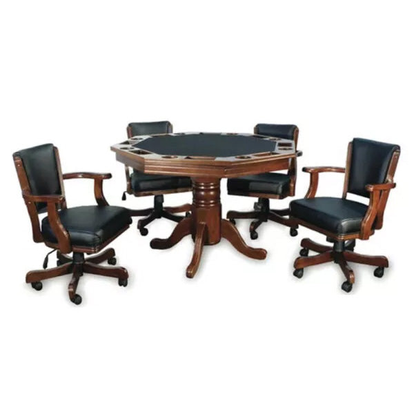 Octagonal Poker Table Set with 4 Chairs (Espresso)