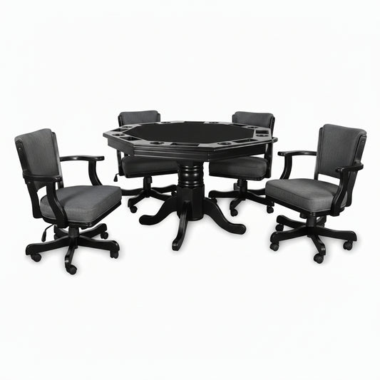 Octagonal Poker Table Set with 4 Chairs (Black) - CLOSEOUT!