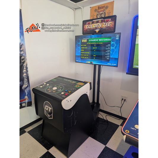 Golden Tee 2021 Home Edition Pedestal Arcade Game w/TV Stand + TV