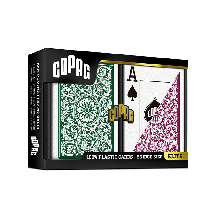 Copag 1546 100% Plastic Playing Cards - Narrow Size (Bridge) Jumbo Index Green/Burgundy Double Deck Set