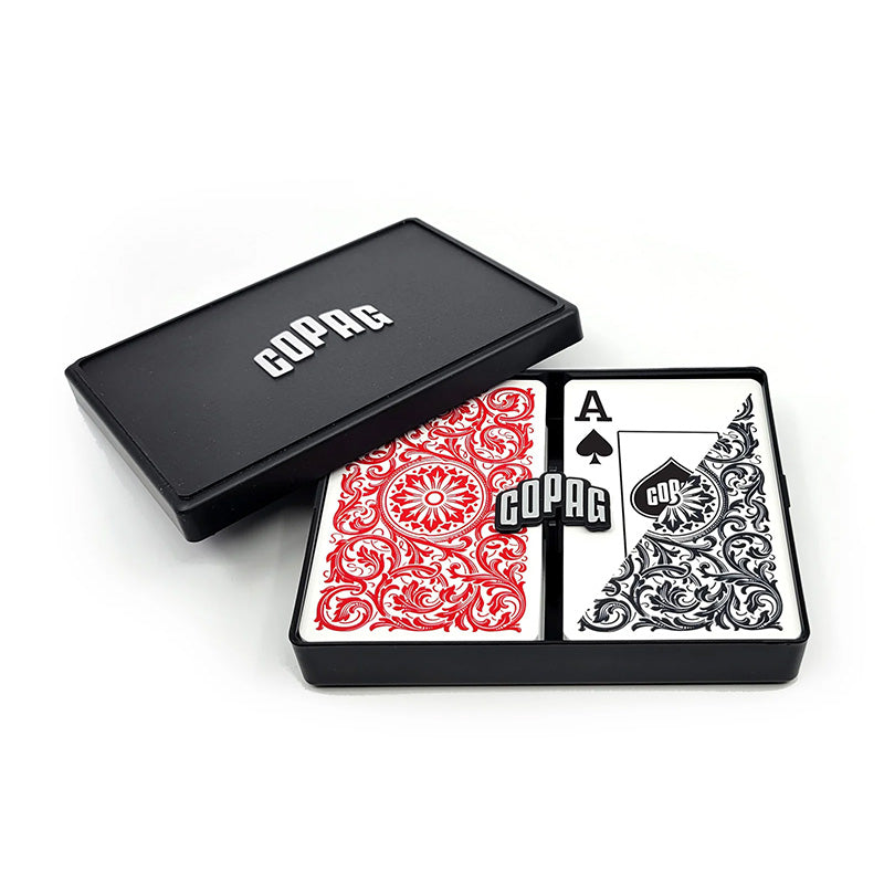 Copag 1546 100% Plastic Playing Cards - Narrow Size (Bridge) Jumbo Index Red/Black Double Deck Set