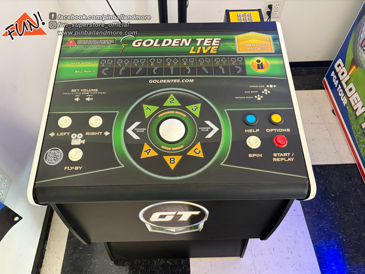 Golden Tee 2021 Home Edition Pedestal Arcade Game w/TV Stand + TV