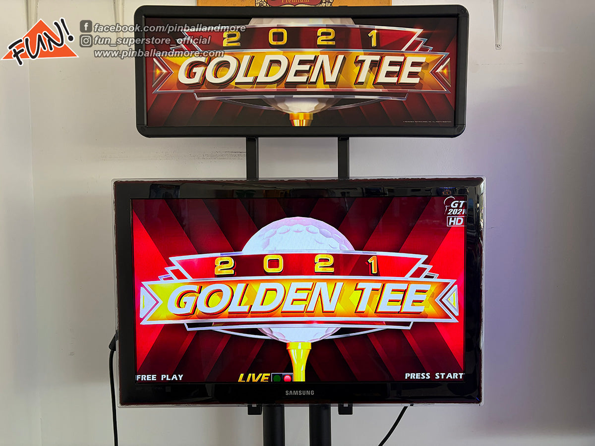 Golden Tee 2021 Home Edition Pedestal Arcade Game w/TV Stand + TV