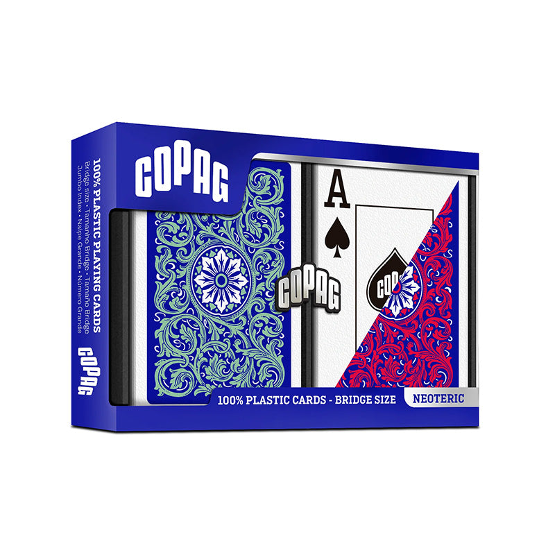 Copag 1546 Neoteric 100% Plastic Playing Cards - Narrow Size (Bridge) Jumbo Index Blue/Red/Green Double Deck Set