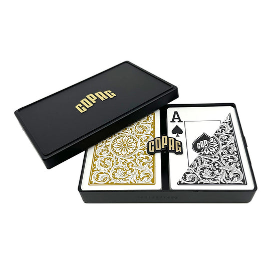 Copag 1546 100% Plastic Playing Cards - Standard Size (Poker) Jumbo Index Black/Gold Double Deck Set