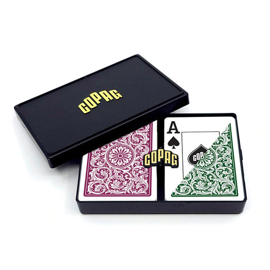 Copag 1546 100% Plastic Playing Cards - Standard Size (Poker) Jumbo Index Burgundy/Green Double Deck Set