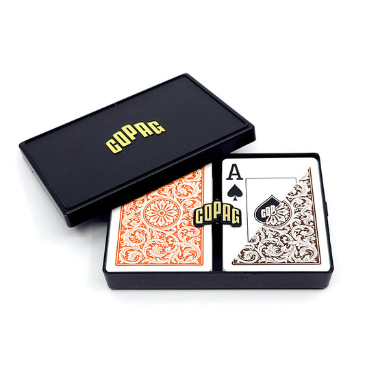 Copag 1546 100% Plastic Playing Cards - Standard Size (Poker) Jumbo Index Orange/Brown Double Deck Set