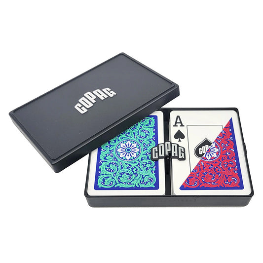 Copag 1546 Neoteric 100% Plastic Playing Cards - Standard Size (Poker) Jumbo Index Blue/Red/Green Double Deck Set