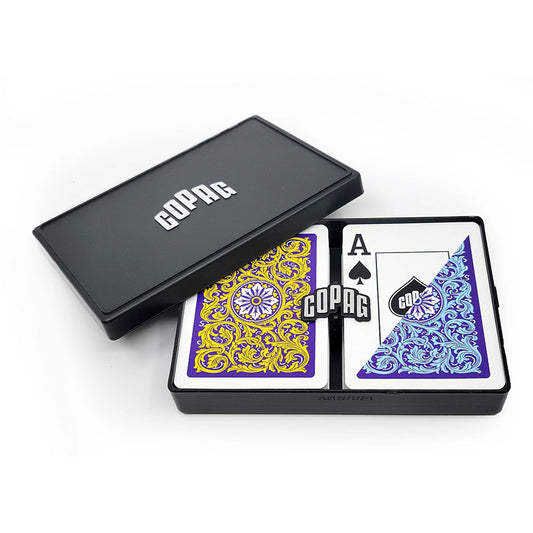 Copag 1546 Neoteric 100% Plastic Playing Cards - Standard Size (Poker) Jumbo Index Purple/Blue/Yellow Double Deck Set