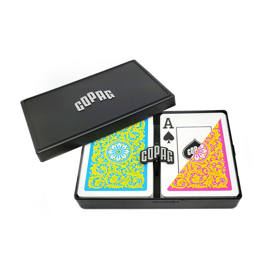 Copag 1546 Neoteric 100% Plastic Playing Cards - Standard Size (Poker) Jumbo Index Yellow/Pink/Blue Double Deck Set